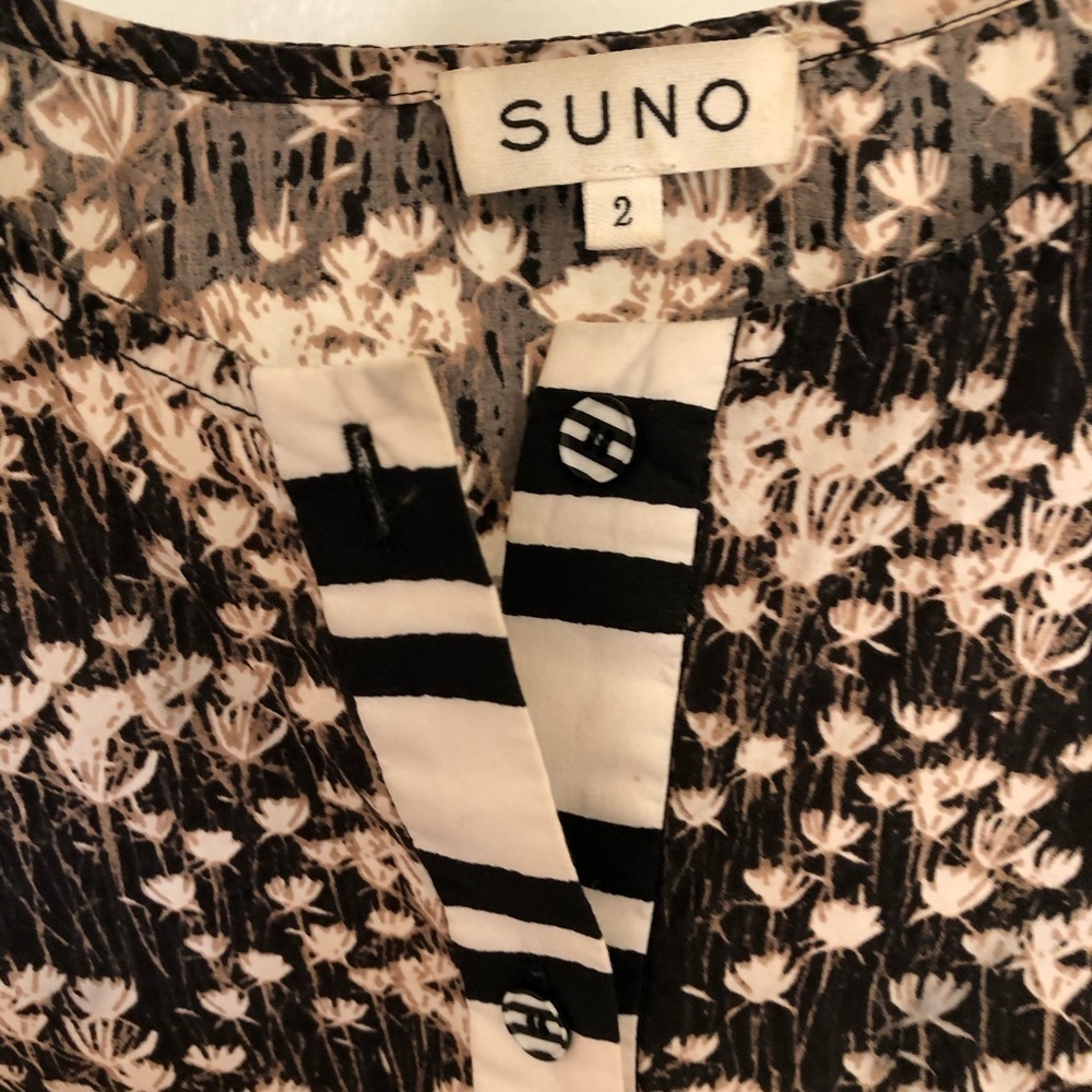 Suno Mixed Pattern Peplum Babydoll Popover Top Short Sleeve Cotton 2 - Picture 4 of 7